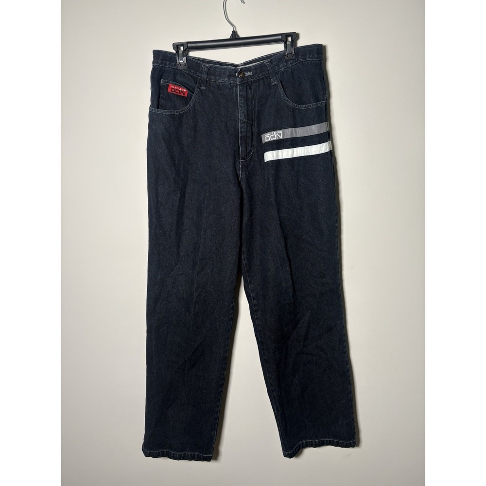 VTG Don Jeans Mens 36x32 Black Baggy Hip Hop Y2K Skater Stripe Jnco Style